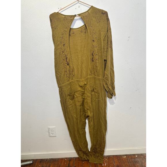 ONE TEASPOON Tobacco Tan Embroidered Lace Cutout Long Sleeve Jumpsuit Size XS - Picture 9 of 12